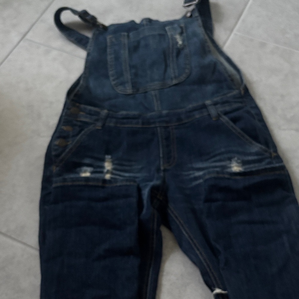 Dark Blue Distressed Overalls